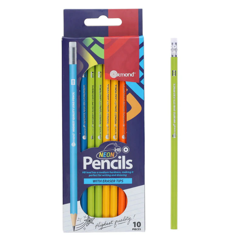 ORMOND Neon HB Pencil with Eraser Top - Pack of 6