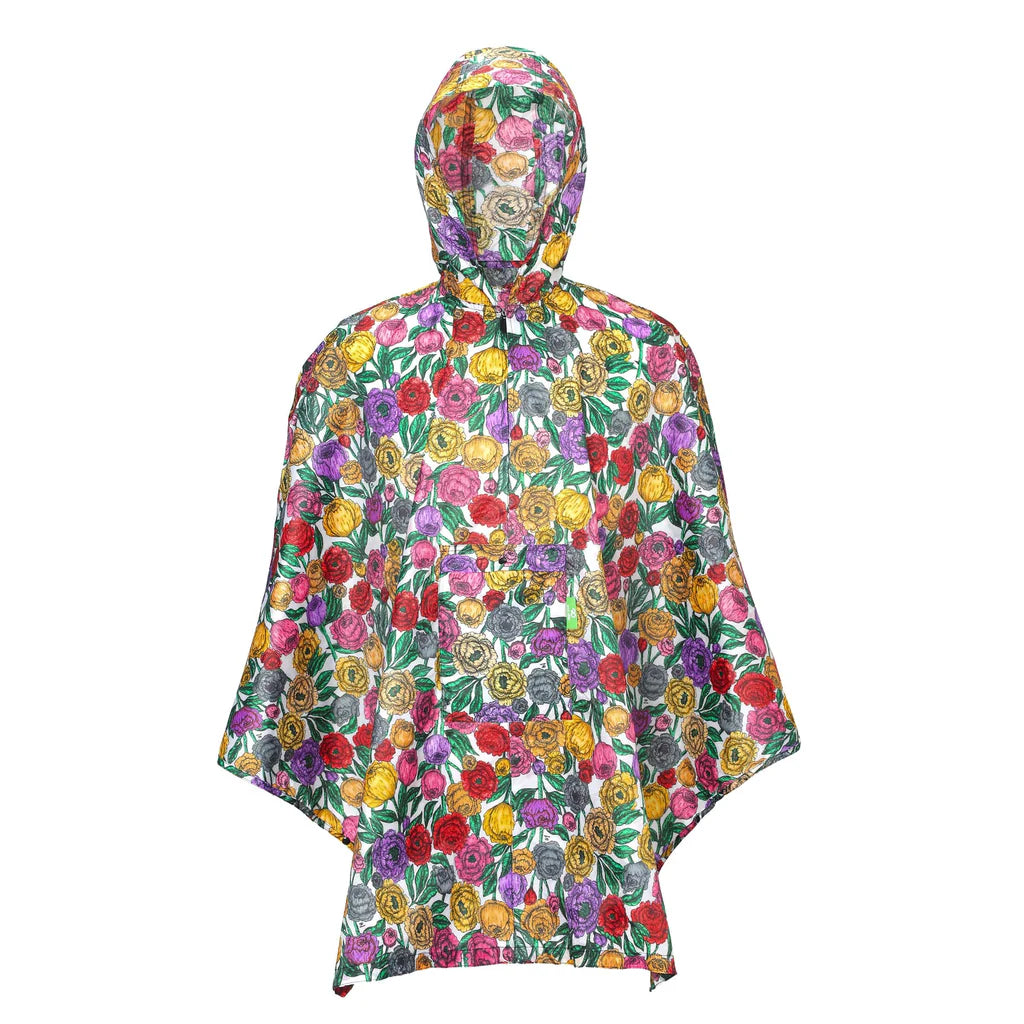 Eco Chic Waterproof Foldable Adult Poncho Peonies
