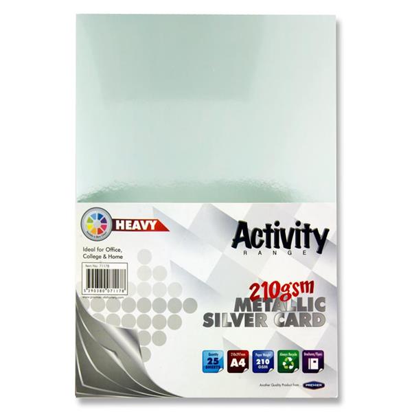 A4 210gsm Metallic Silver Card - 25 Sheets