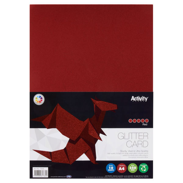 A4 250gsm Red Glitter Card - 10 Sheets