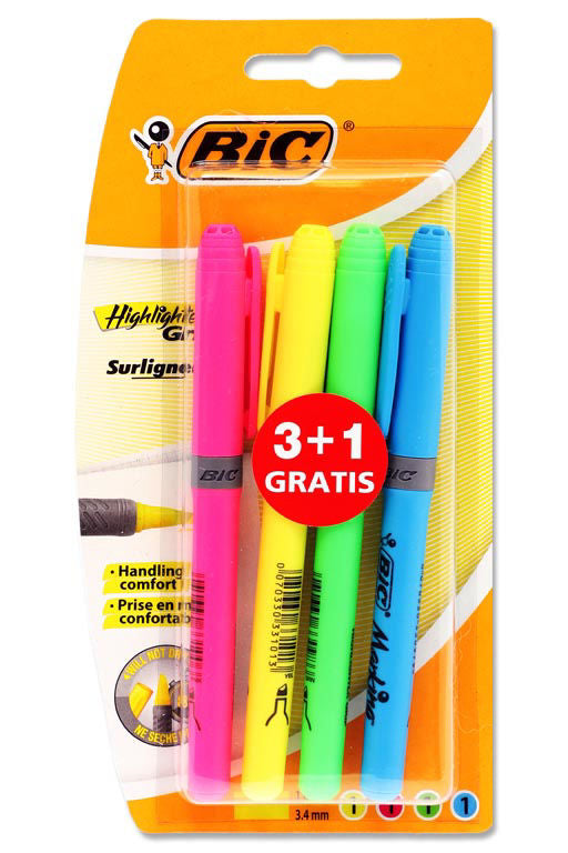 Bic Card 3+1 Grip Highlighter Pens