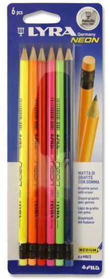 Lyra Neon HB Pencil with Eraser Top - Pack of 6
